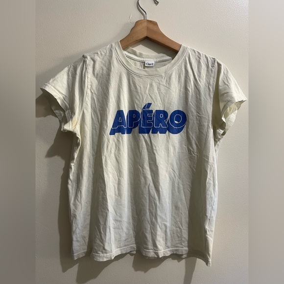 Clare V Cream Shirt with Navy Logo - Picture 1 of 8